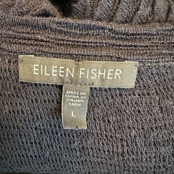 Eileen Fisher Womens Black Cotton Linen Blend Long Line Sweater Cardigan L - Picture 4 of 8